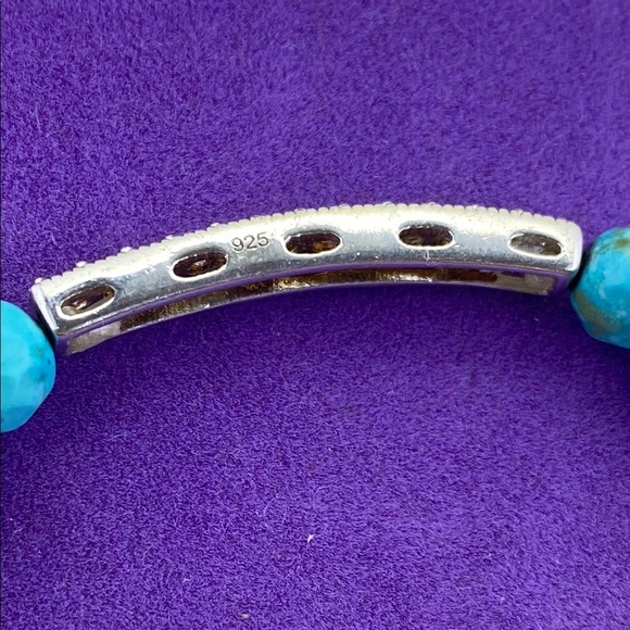 💛 Sterling Silver Turquoise Bead & CZ Stretch Bracelet - Picture 3 of 5
